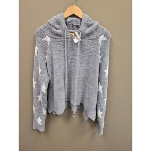 POL Star Hoodie Sweater Large Gray Plush Eyelash Knit Cozy Lounge Pullover NWT